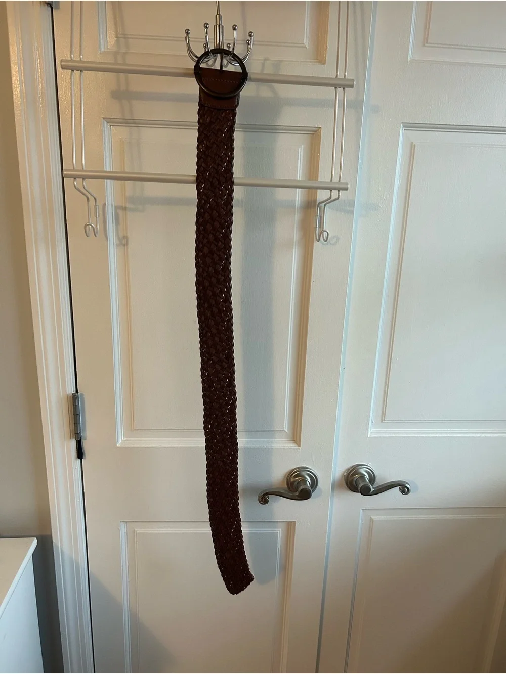 Banana Republic Woven Brown Leather Belt with Round Dark Metal Buckle